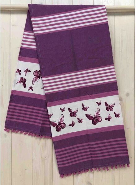 Telo mare Fouta Singolo con Righe e Farfalle