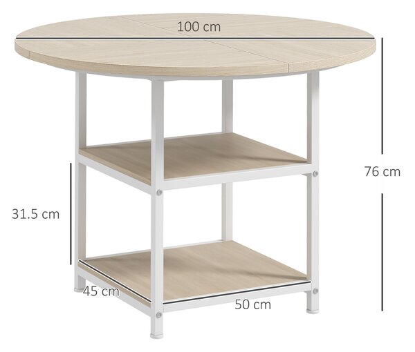 HOMCOM Tavolo da Pranzo Spazioso per 4-6 Persone, Design Moderno con 2 Ripiani, Acciaio e MDF, Ø100x76 cm - Bianco e Rovere|Aosom