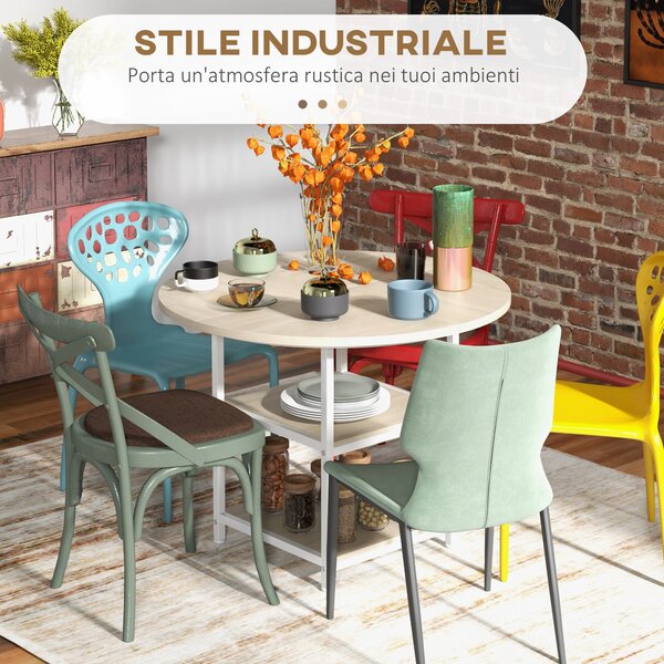 HOMCOM Tavolo da Pranzo Spazioso per 4-6 Persone, Design Moderno con 2 Ripiani, Acciaio e MDF, Ø100x76 cm - Bianco e Rovere|Aosom