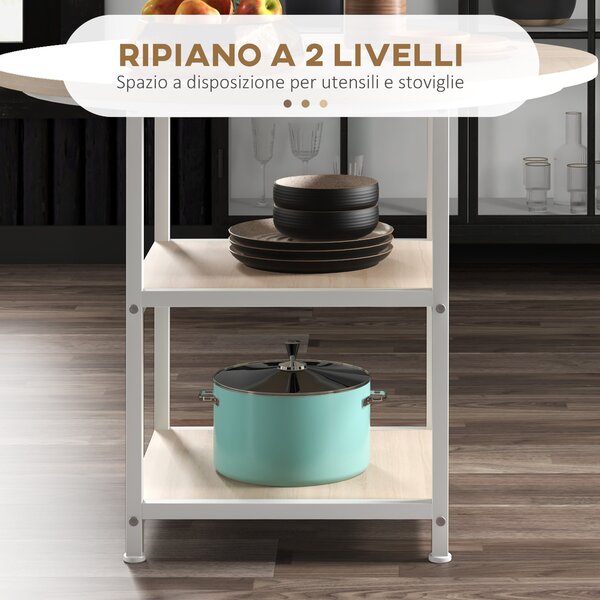 HOMCOM Tavolo da Pranzo Spazioso per 4-6 Persone, Design Moderno con 2 Ripiani, Acciaio e MDF, Ø100x76 cm - Bianco e Rovere|Aosom