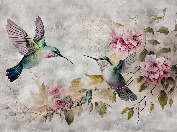Carta da parati Colibrì dell'acquerello su un ramo, Carta da parati Animali, Carta da parati Uccelli, u93994 : Uwalls.it