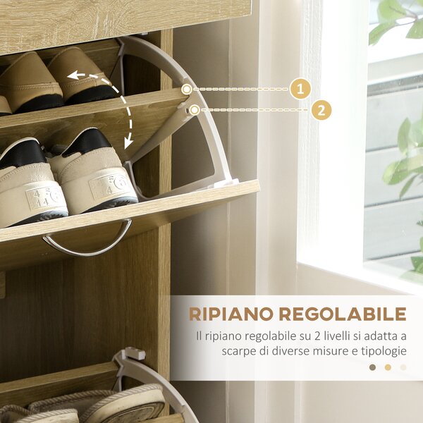 HOMCOM Mobile Scarpiera in Truciolato con 2 Ripiani Interni Regolabili e 2 Cassetti, 80x30x91.5 cm|Aosom