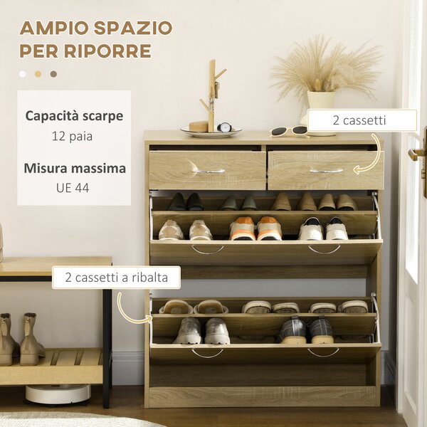 HOMCOM Mobile Scarpiera in Truciolato con 2 Ripiani Interni Regolabili e 2 Cassetti, 80x30x91.5 cm|Aosom