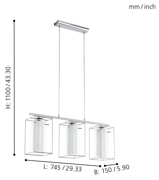 Eglo 94378 - Lampadario LONCINO 1 3xE27/60W/230V