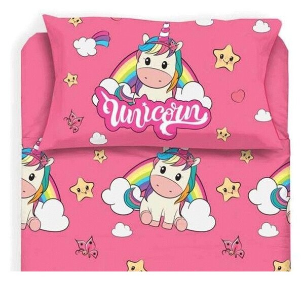 Completo Lenzuola Singolo in Cotone Unicorno
