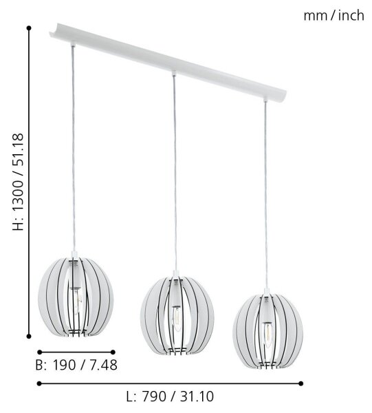 Eglo 94444 - Lampadario COSSANO 3xE14/40W/230V