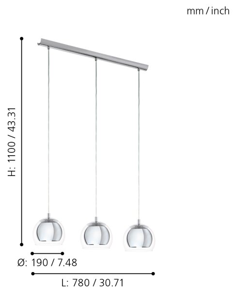 Eglo 94593 - Lampadario ROCAMAR 3xE27/60W/230V