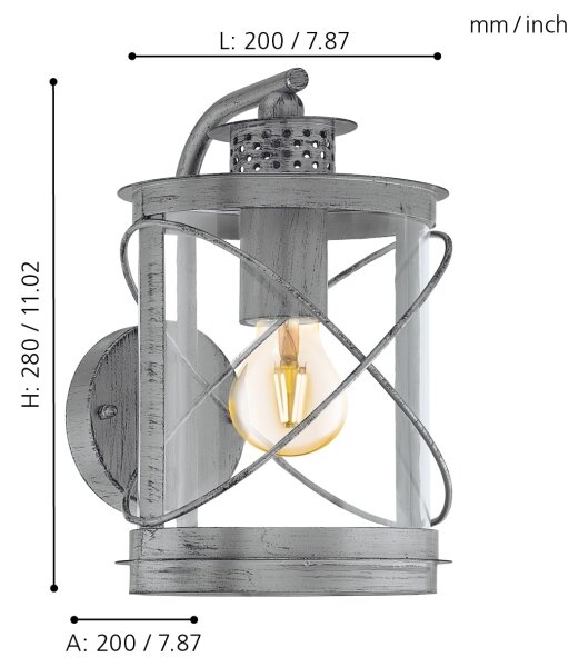 Eglo 94866 - Lampada da esterno HILBURN 1 1xE27/60W/230V