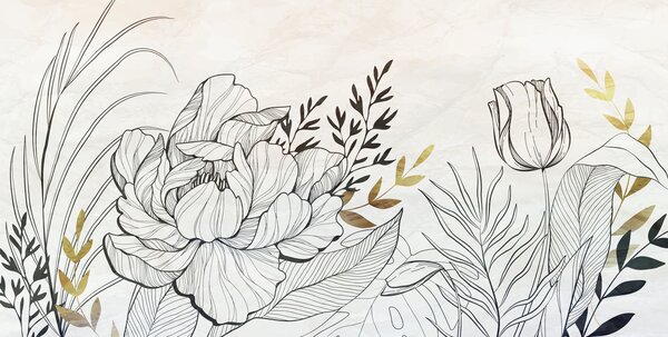 Carta da parati fogliame di fiori, Carta da parati in stile Boho, u94307 : Uwalls.it