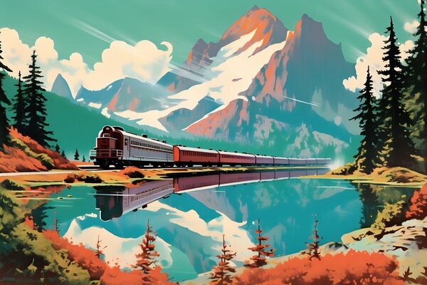 Carta da parati Paesaggio di montagna e treno, Carta da parati Tecnica e trasporto, u94759 : Uwalls.it