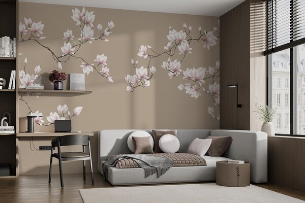 Carta da parati Rami fioriti di magnolia rosa, Carta da parati Floreale, u94363 : Uwalls.it