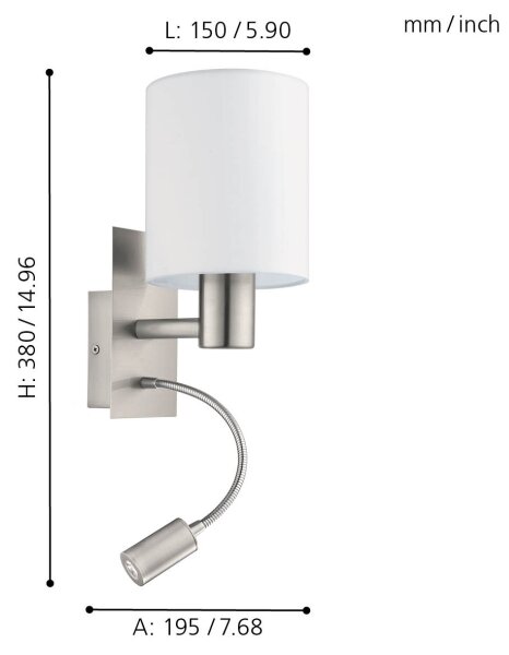 Eglo 96477 - Lampada LED flessibile PASTERI 1xE27/40W+LED/3,8W bianco