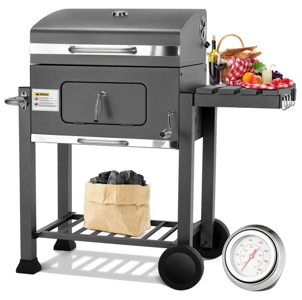 Barbecue a carbone, con funzione affumicatura, facile da trasportare, colore grigio