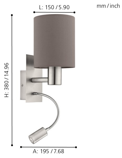Eglo 96481 - Lampada LED flessibile PASTERI 1xE27/40W+LED/3,8W grigio