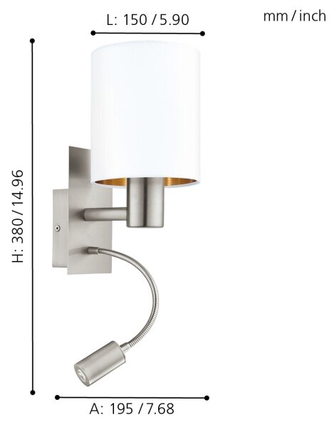 Eglo 96484 - Lampada LED flessibile PASTERI 1xE27/40W+LED/3,8W bianca