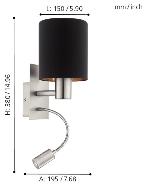 Eglo 96483 - Lampada LED flessibile PASTERI 1xE27/40W+LED/3,8W nero