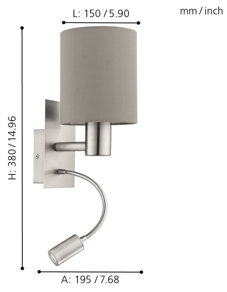Eglo 96478 - Lampada LED flessibile PASTERI 1xE27/40W+LED/3,8W taupe