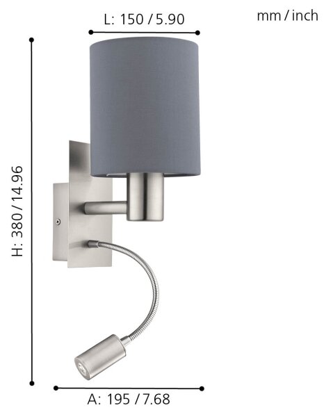 Eglo 96479 - Lampada LED flessibile PASTERI 1xE27/40W+LED/3,8W grigio