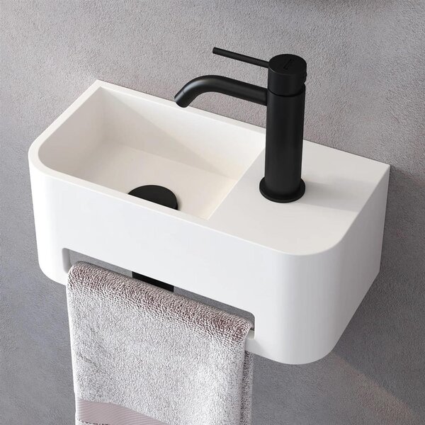 Lavabo da appoggio Kronenbach Stone 38 x 19 cm, vasca a sinistra con foro per rubinetto, con portasciugamani