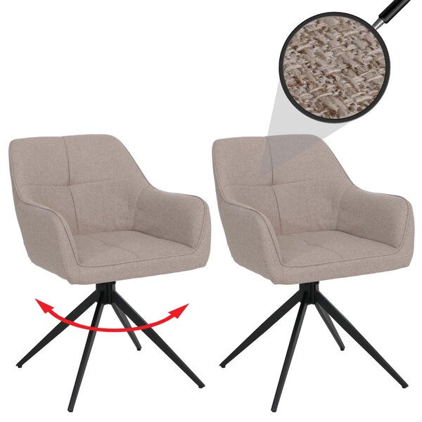 Set di 2 sedie da pranzo modello HWC-O47, sedia da cucina con braccioli, girevole con sistema di ritorno automatico, rivestita in tessuto (270g/m²), colore beige
