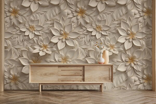 Carta da parati Scattering di fiori bianchi con effetto 3D, Carta da parati 3D, Carta da parati Fiori 3D, u95251 : Uwalls.it
