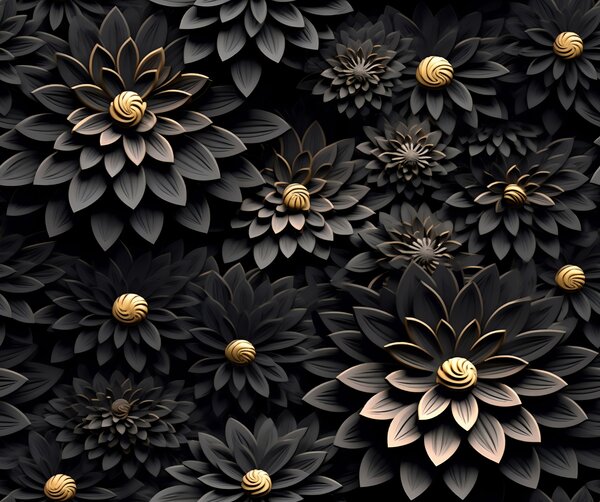 Carta da parati Fiori neri con effetto 3D, Carta da parati 3D, Carta da parati Fiori 3D, u95249 : Uwalls.it
