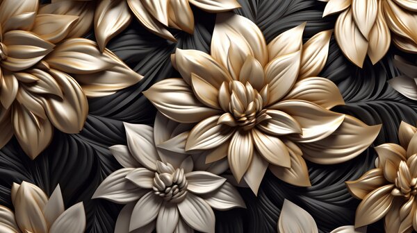 Carta da parati Fiori neri con effetto 3D, Carta da parati 3D, Carta da parati Fiori 3D, u95252 : Uwalls.it