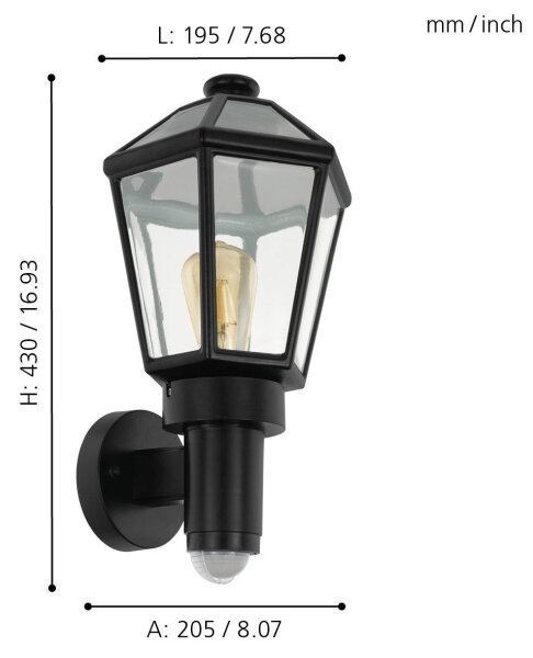 Eglo 97257 - Applique da esterno con sensore MONSELICE 1xE27/28W/230V