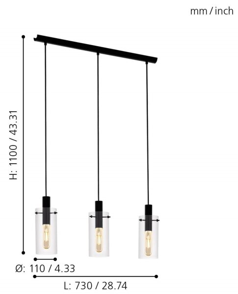 Eglo 97367 - Lampadario a sospensione con filo MONTEFINO 3xE27/60W/230V