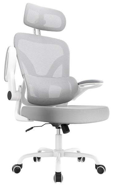 Sedia da ufficio ergonomica con poggiatesta e braccioli regolabili, rivestimento in rete traspirante, supporto lombare e per la schiena, e funzione basculante