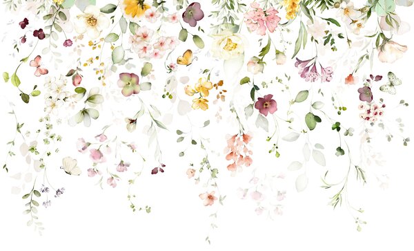 Carta da parati Composizioni ad acquerello con fiori da giardino, Carta da parati Floreale, u95507 : Uwalls.it