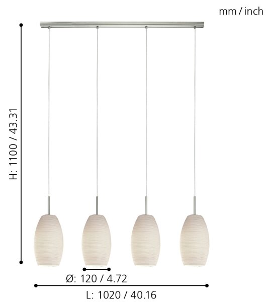 Eglo 97587 - Lampadario a sospensione con filo BATISTA 3 4xE27/40W/230V