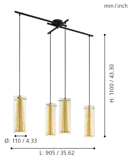 Eglo 97653 - Lampadario a sospensione con filo PINTO GOLD 4xE27/60W/230V