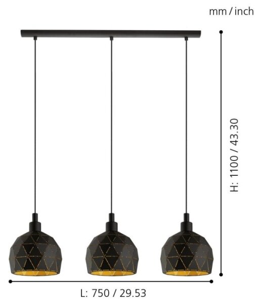 Eglo 97846 - Lampadario a sospensione con filo ROCCAFORTE 3xE14/40W/230V