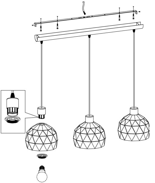 Eglo 97857 - Lampadario a sospensione con filo ROCCAFORTE 3xE14/40W/230V