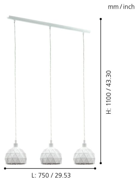 Eglo 97857 - Lampadario a sospensione con filo ROCCAFORTE 3xE14/40W/230V