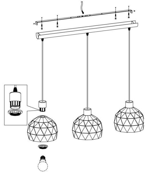 Eglo 97846 - Lampadario a sospensione con filo ROCCAFORTE 3xE14/40W/230V