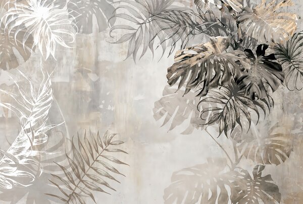 Carta da parati Progettare foglie tropicali con texture grunge, Carta da parati Natura, Carta da parati Foglie di Palma, u94647 : Uwalls.it