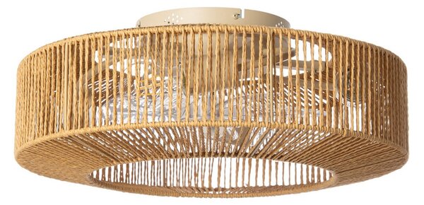 Ventilatore da soffitto Raveni con luce e cavo in canapa, Ø 50 cm - Lucande Lucande, Raveni, Marrone / Ruggine, Soggiorno, Moderno
