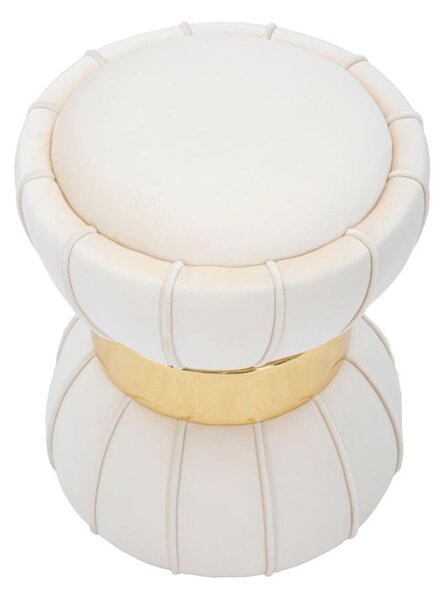 Sgabello rotondo imbottito in velluto sintetico, FLOWER CREM dimensioni � 40x44 cm peso 4,7 kg, forma di clessidra crema