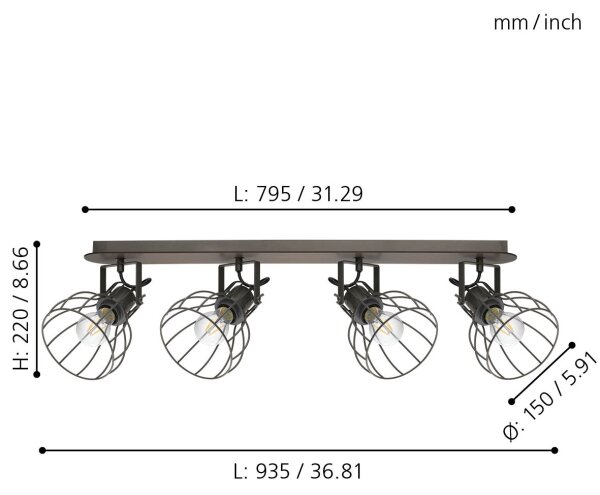 Eglo 98137 - Plafoniera con 4 faretti SAMBATELLO 4xE27/40W/230V