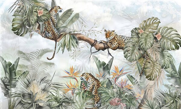 Carta da parati Tigri ai tropici, Carta da parati per Bambini, u95709 : Uwalls.it