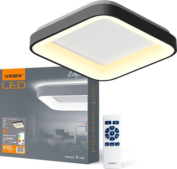 Plafoniera angolare nera con telecomando 72W 7500lm 2700K/6000K 45 cm Videx