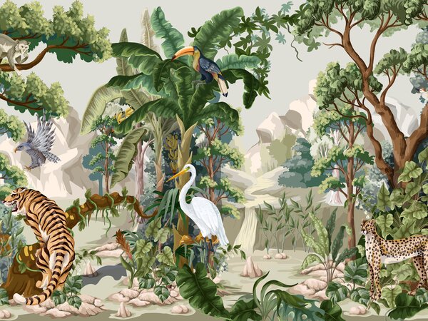 Carta da parati Animali ai tropici, Carta da parati Foresta, Carta da parati Giungla, u95714 : Uwalls.it