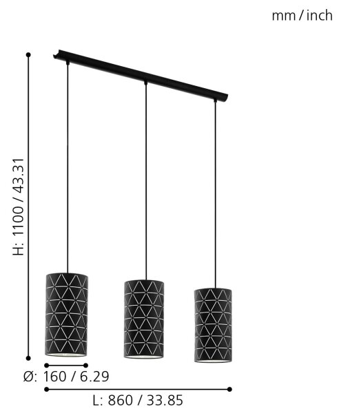 Eglo 98353 - Lampadario a sospensione con filo RAMON 3xE27/40W/230V
