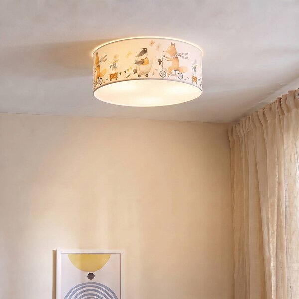 Plafoniera soffitto Kids Print Duolla, Crema / Ambra, Cameretta, Tessuto / Stoffa / Seta, Plafoniera