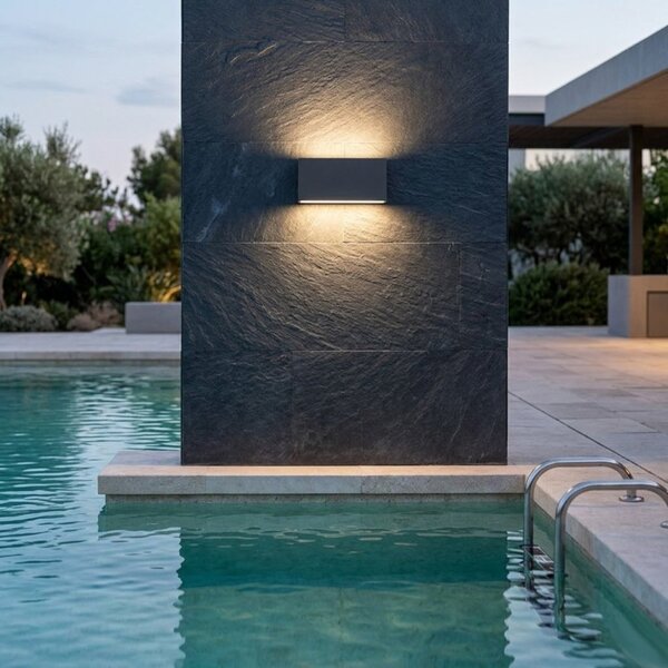 Applique led top light madrid 18 ip65 cct biemissione alluminio vetro - Top Light