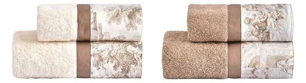 Set asciugamano bagno Toile de jouy Biancoperla 4 pezzi