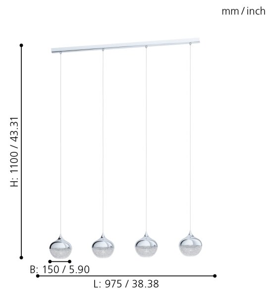 Eglo 98628 - Lampadario a sospensione con filo MIOGLIA 4xE14/25W/230V