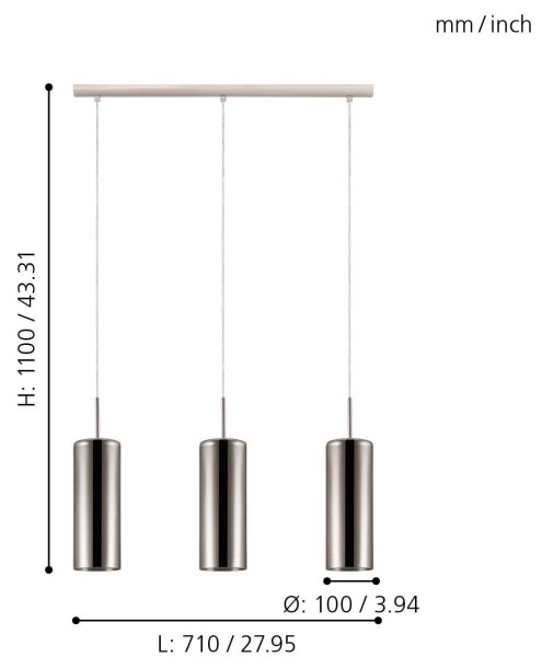 Eglo 98697 - Lampadario a sospensione con filo SELVINO 3xE27/15W/230V